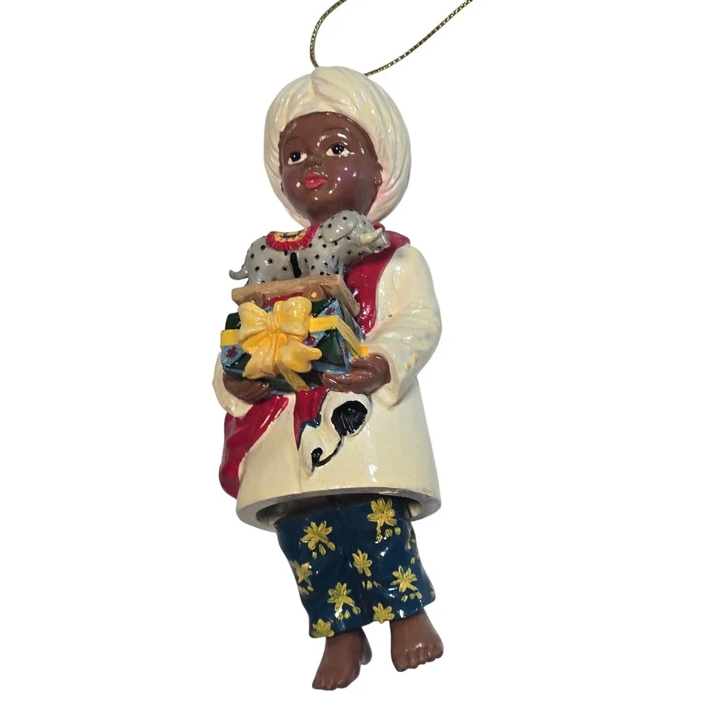African Heritage Christmas Ornaments Set of 2 Boy with Elephant Girl with Basket - Picture 5 of 16